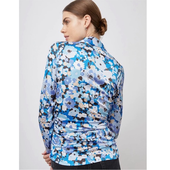 Rails blue floral Lisa ruched button up blouse top S - Picture 2 of 11